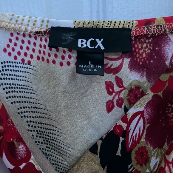 BCX Top| Silk Top with tie in the back| Gold & Red Flowers| Size L - Picture 3 of 5